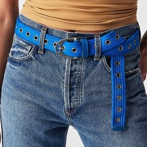 NWT Free People Blue Avril Grommet Extra Long Cotton Web Belt S/M